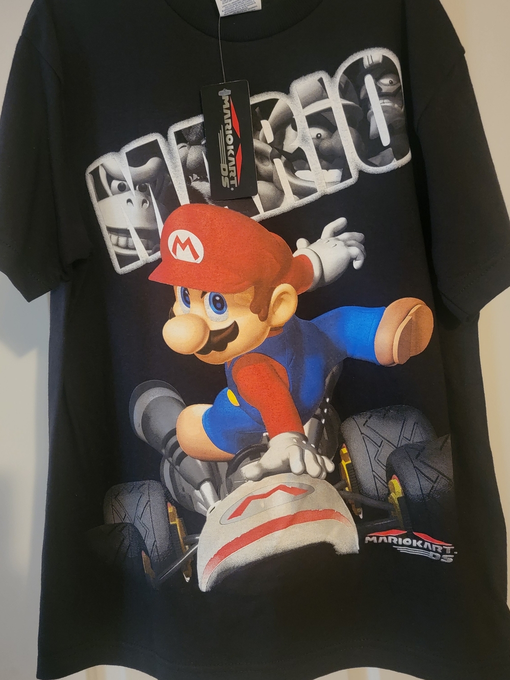 Mario Kart Black Short Sleeve Tee with Red & Blue Graphic